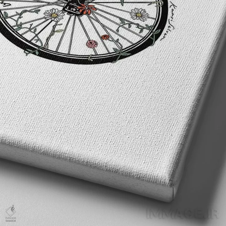 تابلو دکوراتیو دوچرخه گلدار اثر کاری سلون - نمای نزدیک بافت بوم