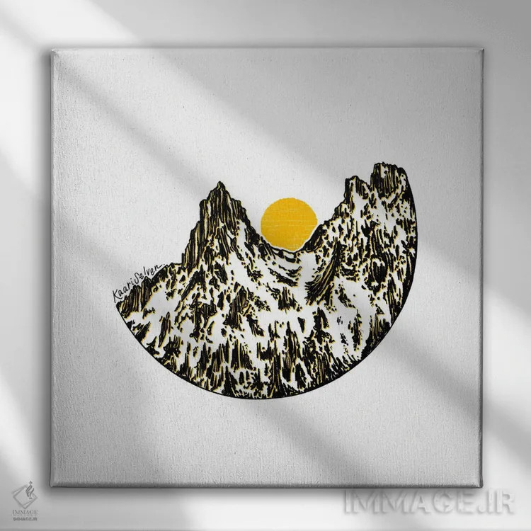 تابلو دکوراتیو خورشید کوهستانی اثر کاری سلون - نمای روبهرو روی دیوار