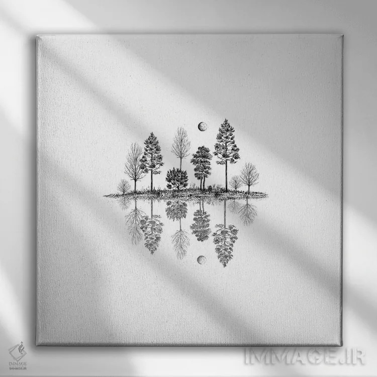 تابلو مینیمال انعکاس درختان اثر کاری سلون - نمای روبهرو روی دیوار