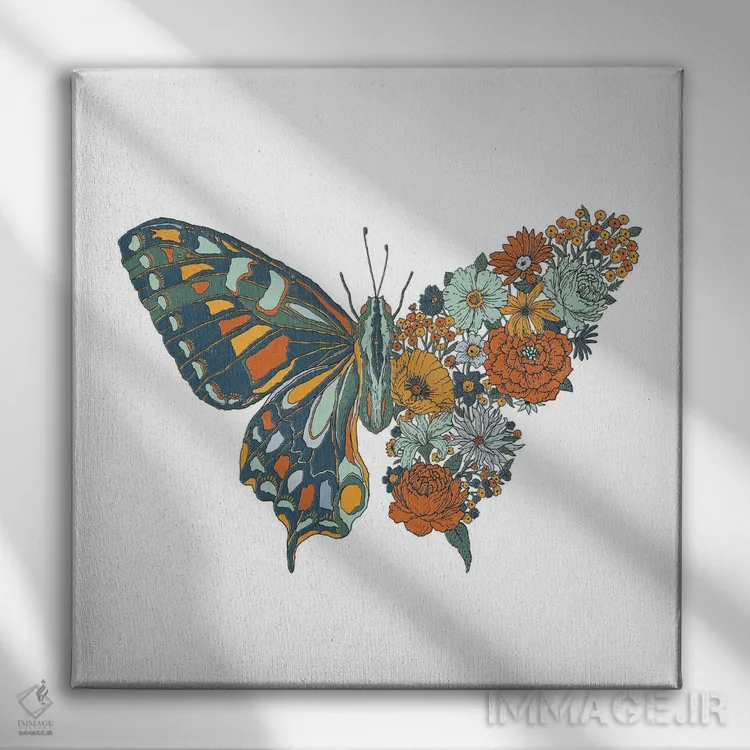 تابلو دکوراتیو پروانه شکوفا اثر کاری سلون - نمای روبهرو روی دیوار