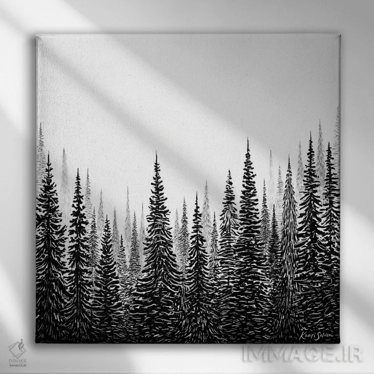 تابلو دکوراتیو منظره درختان ۱ اثر کاری سلون - نمای روبهرو روی دیوار