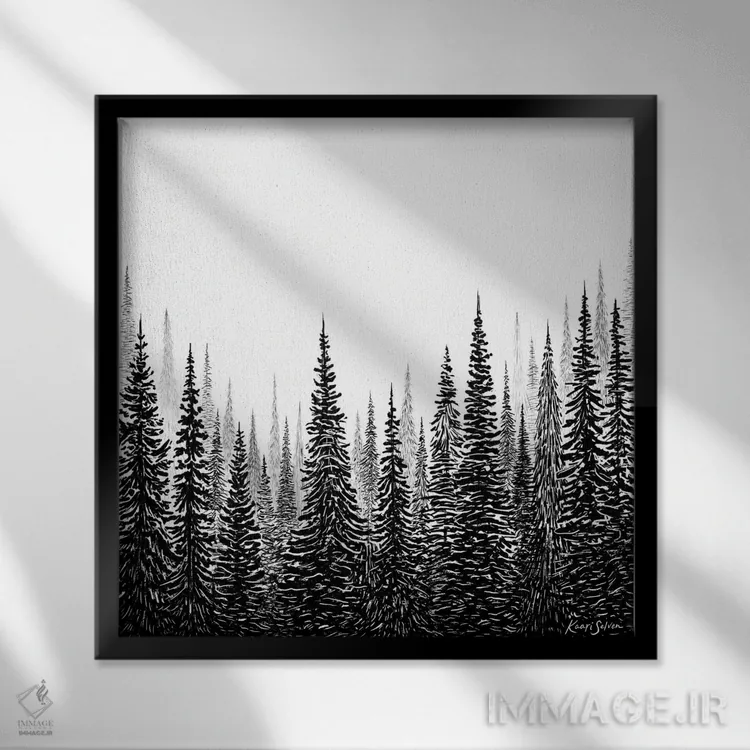تابلو دکوراتیو منظره درختان ۱ اثر کاری سلون - نمای قابدار مشکی