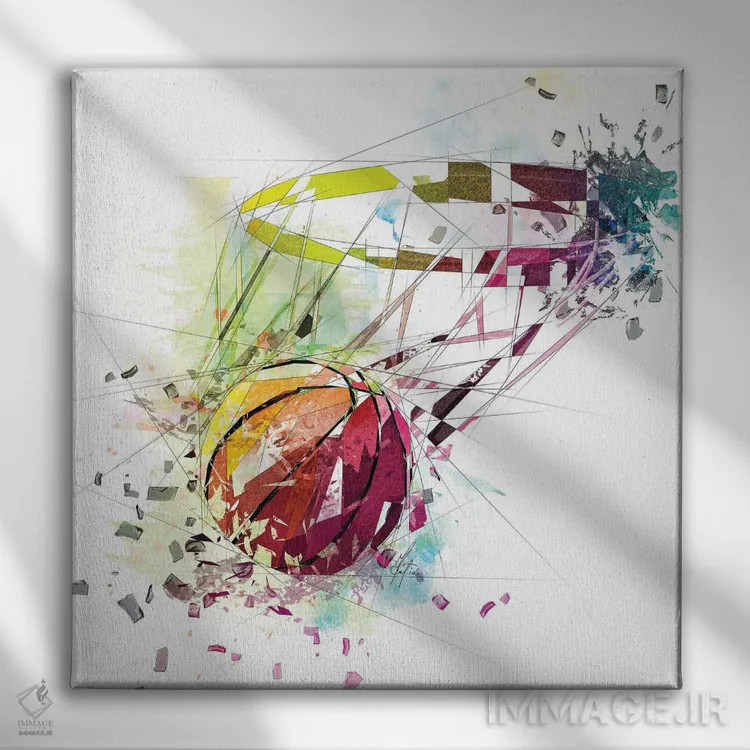 تابلو دکوراتیو بسکتبال و سبد اثر کاتیا اسکای - نمای روبهرو روی دیوار