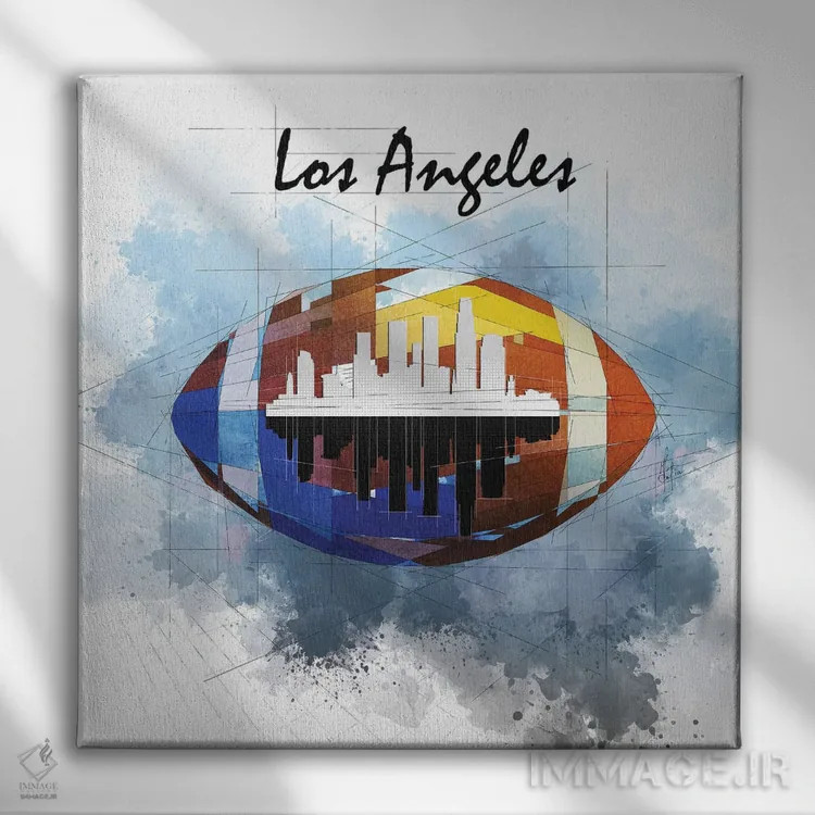 تابلو دکوراتیو افق لس آنجلس با فوتبال اثر کاتیا اسکای - نمای روبهرو روی دیوار