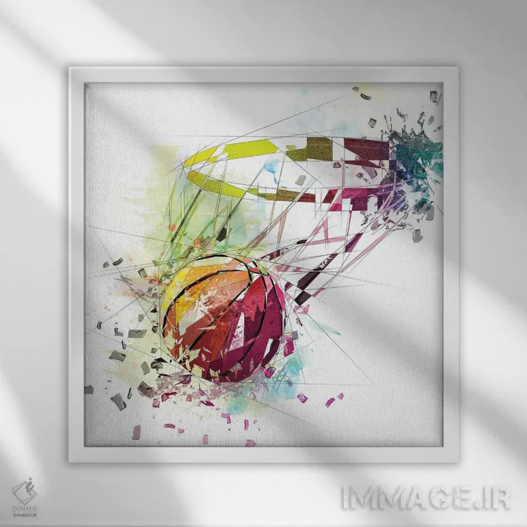 تابلو دکوراتیو بسکتبال و سبد اثر کاتیا اسکای - نمای قابدار سفید