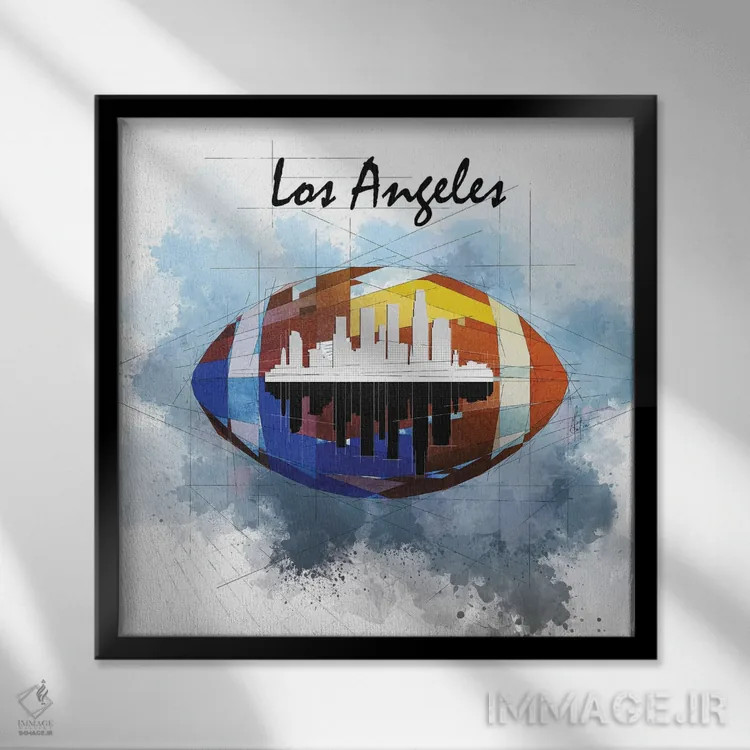 تابلو دکوراتیو افق لس آنجلس با فوتبال اثر کاتیا اسکای - نمای قابدار مشکی