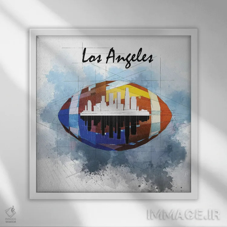 تابلو دکوراتیو افق لس آنجلس با فوتبال اثر کاتیا اسکای - نمای قابدار سفید