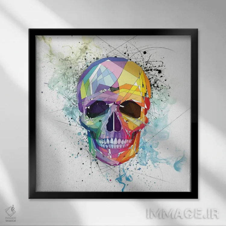 تابلو دکوراتیو جمجمه اثر کاتیا اسکای - نمای قابدار مشکی