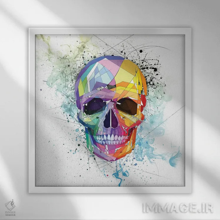 تابلو دکوراتیو جمجمه اثر کاتیا اسکای - نمای قابدار سفید