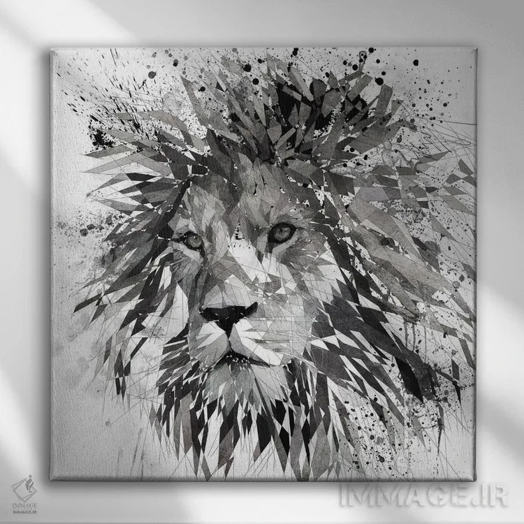 تابلو دکوراتیو شیر سیاه و سفید اثر کاتیا اسکای - نمای روبهرو روی دیوار
