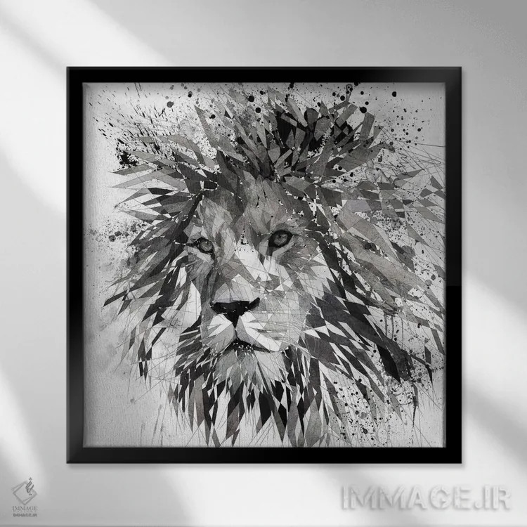 تابلو دکوراتیو شیر سیاه و سفید اثر کاتیا اسکای - نمای قابدار مشکی
