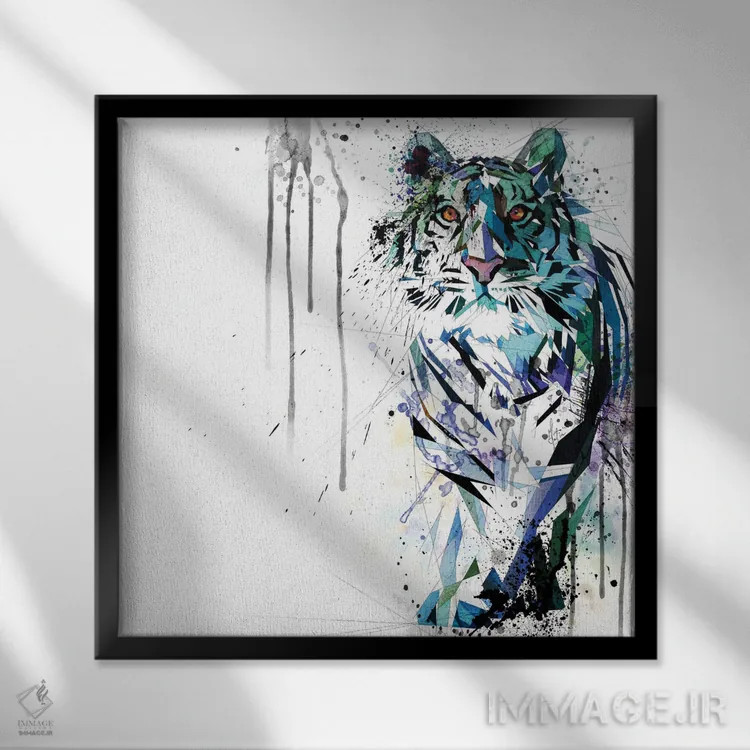 تابلو دکوراتیو ببر آبی اثر کاتیا اسکای - نمای قابدار مشکی