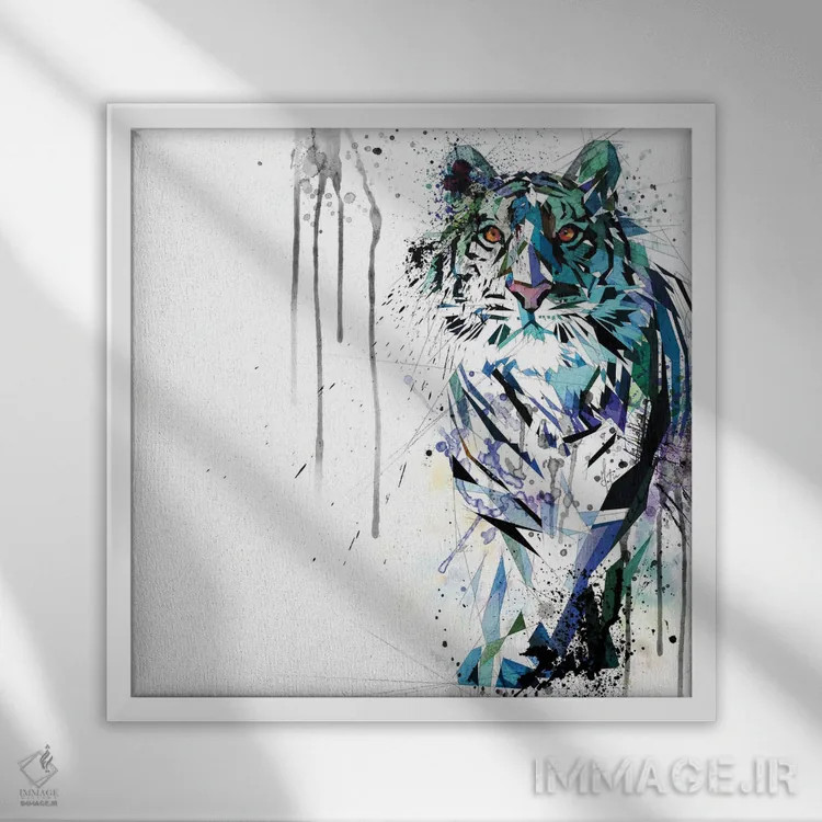 تابلو دکوراتیو ببر آبی اثر کاتیا اسکای - نمای قابدار سفید