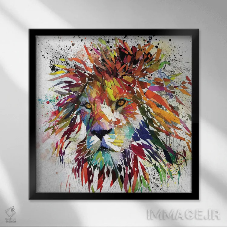 تابلو دکوراتیو شیر رنگی اثر کاتیا اسکای - نمای قابدار مشکی