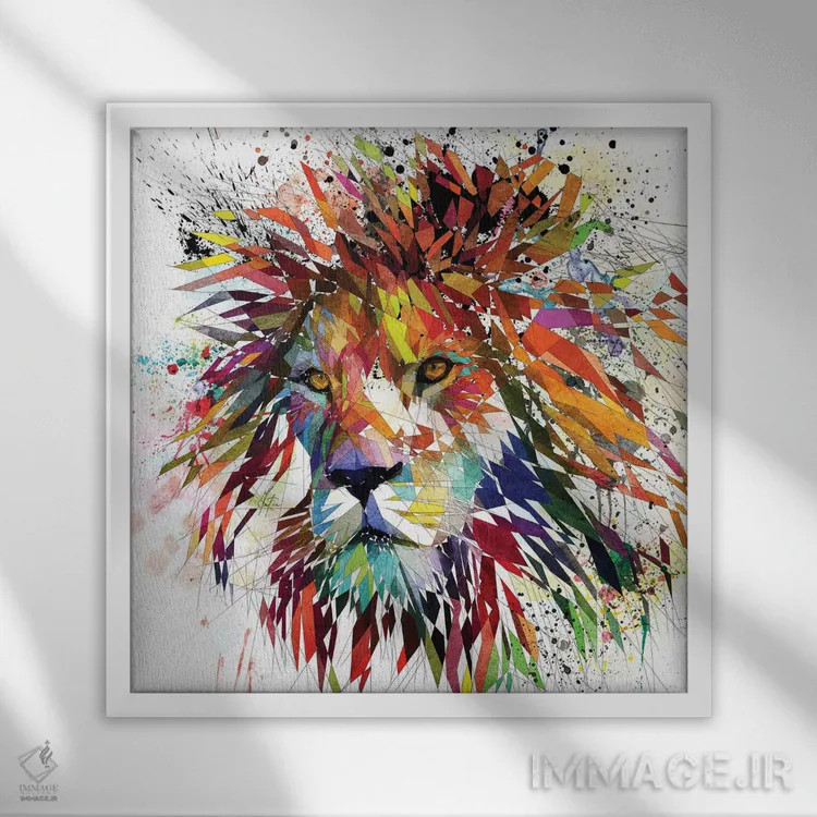 تابلو دکوراتیو شیر رنگی اثر کاتیا اسکای - نمای قابدار سفید