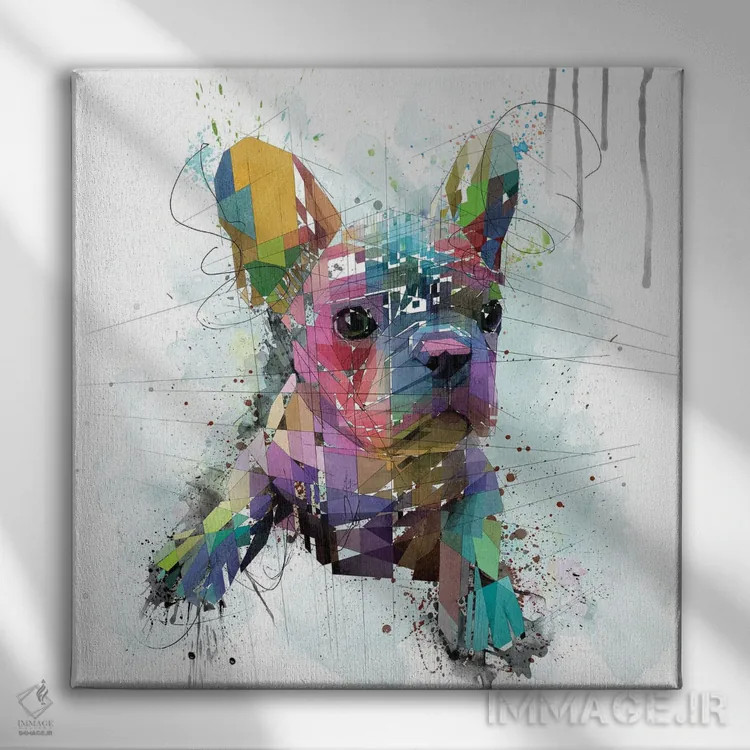 تابلو دکوراتیو توله بولداگ فرانسوی اثر کاتیا اسکای - نمای روبهرو روی دیوار