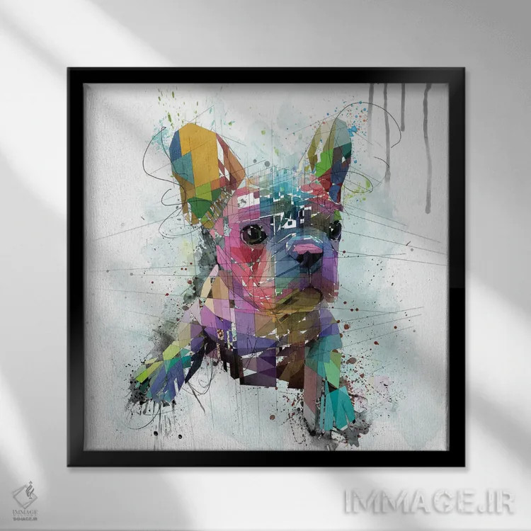 تابلو دکوراتیو توله بولداگ فرانسوی اثر کاتیا اسکای - نمای قابدار مشکی