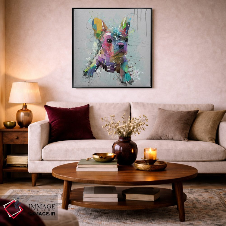 تابلو دکوراتیو توله بولداگ فرانسوی روی پس زمینه خاکستری اثر کاتیا اسکای - D3B