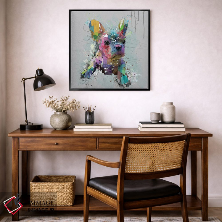 تابلو دکوراتیو توله بولداگ فرانسوی روی پس زمینه خاکستری اثر کاتیا اسکای - D6B