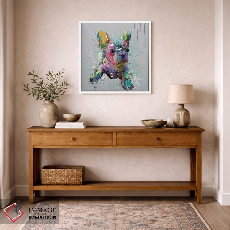 تابلو دکوراتیو توله بولداگ فرانسوی روی پس زمینه خاکستری اثر کاتیا اسکای - D5W