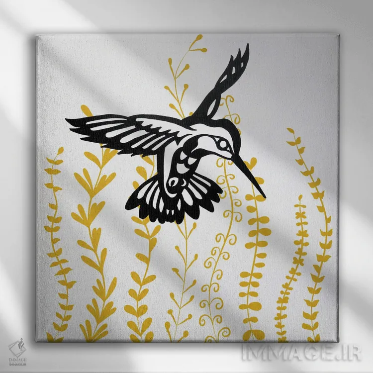 تابلو دکوراتیو پرنده در بوته II اثر کارن اسمیت - نمای روبهرو روی دیوار