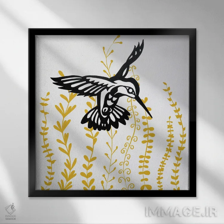 تابلو دکوراتیو پرنده در بوته II اثر کارن اسمیت - نمای قابدار مشکی