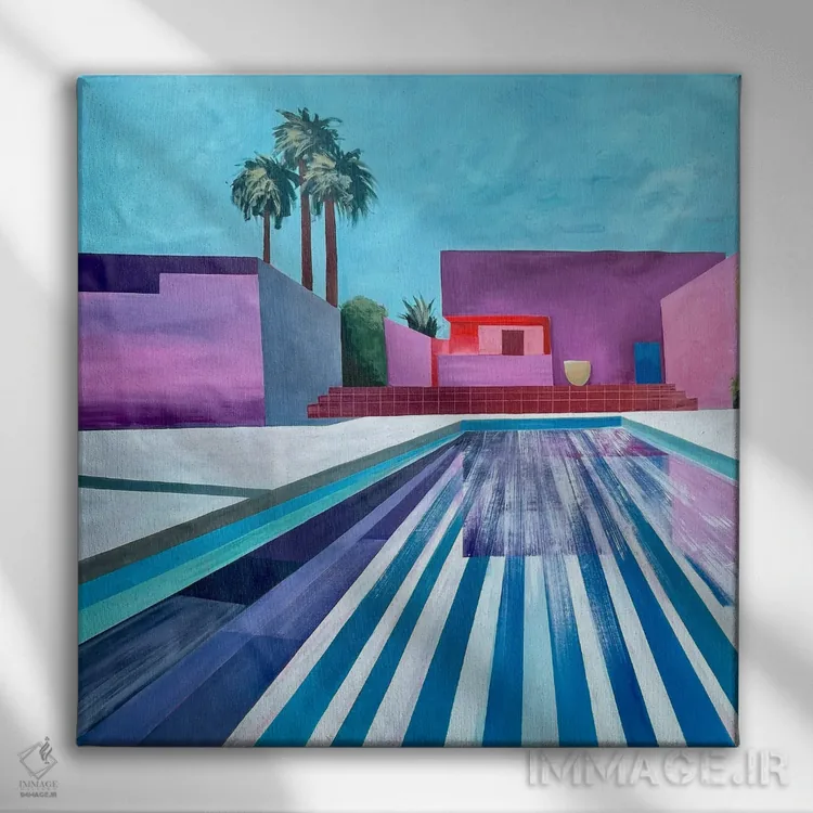 تابلو دکوراتیو استخر خیلی بزرگ در ساعت ۸:۴۰ صبح اثر کسنیا رای - نمای روبهرو روی دیوار
