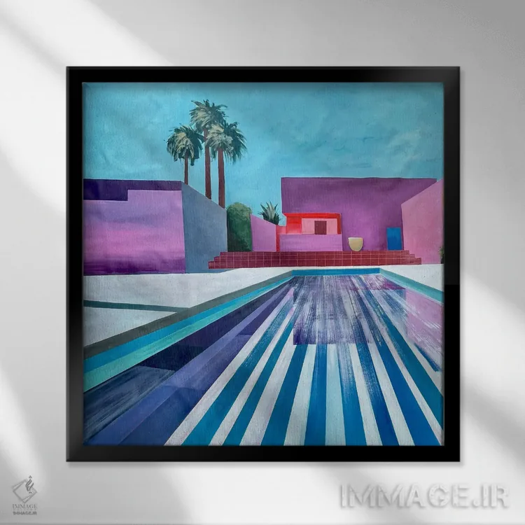 تابلو دکوراتیو استخر خیلی بزرگ در ساعت ۸:۴۰ صبح اثر کسنیا رای - نمای قابدار مشکی