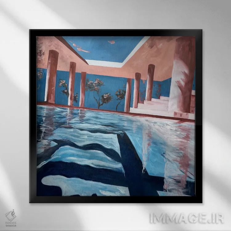 تابلو دکوراتیو استخر در ساعت ۷ صبح اثر کسنیا رای - نمای قابدار مشکی
