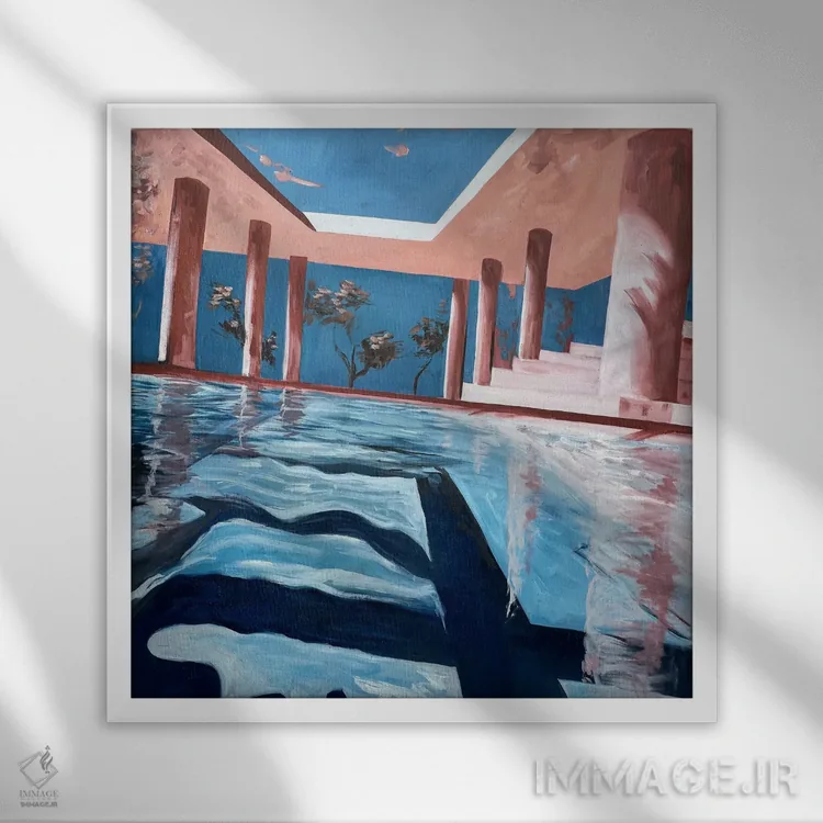 تابلو دکوراتیو استخر در ساعت ۷ صبح اثر کسنیا رای - نمای قابدار سفید