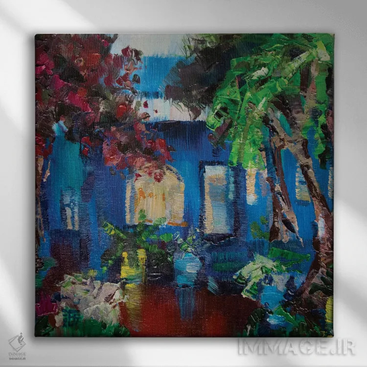 تابلو انتزاعی باغ ماجورل اثر کاترینا بورتسووا - نمای روبهرو روی دیوار