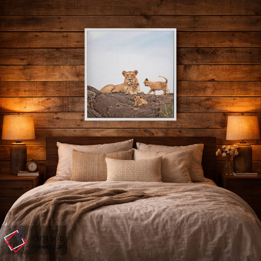 تابلو دکوراتیو شیر ماده رنگی و توله ها اثر کلاوس تیدگه - D1W