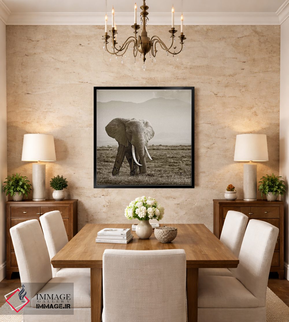 تابلو دکوراتیو فیل با عاج های بزرگ اثر کلاوس تیدگه - D3B