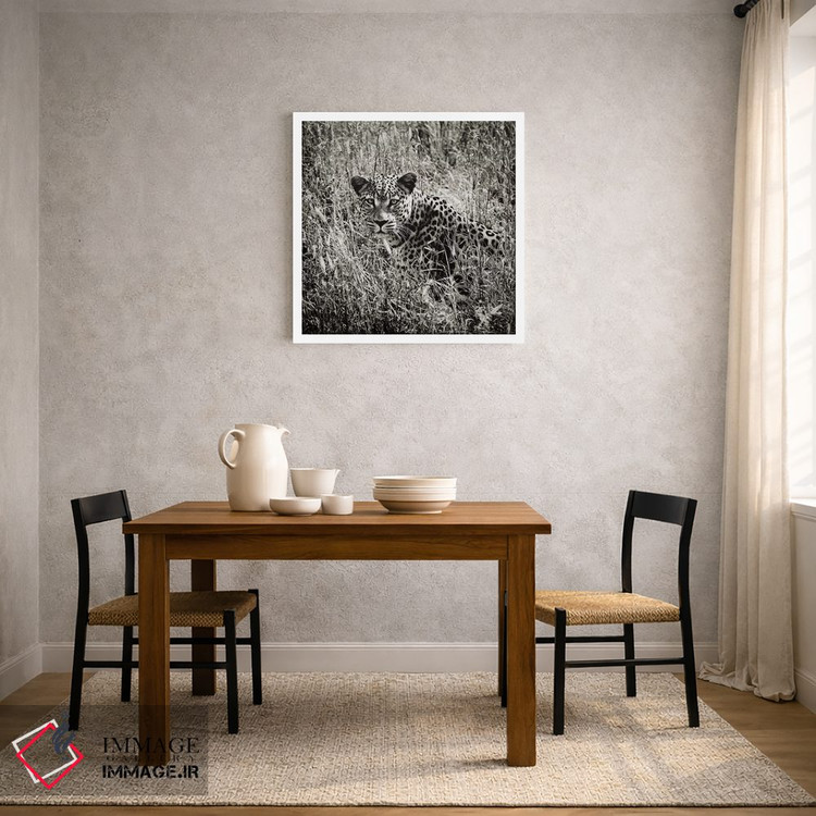 تابلو دکوراتیو پلنگ مرموز سیاه و سفید اثر کلاوس تیدگه - D3W