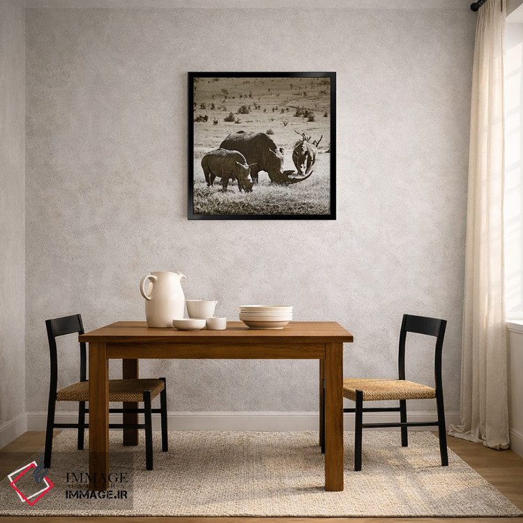 تابلو دکوراتیو کرگدن های در حال چرا اثر کلاوس تیدگه - D2B