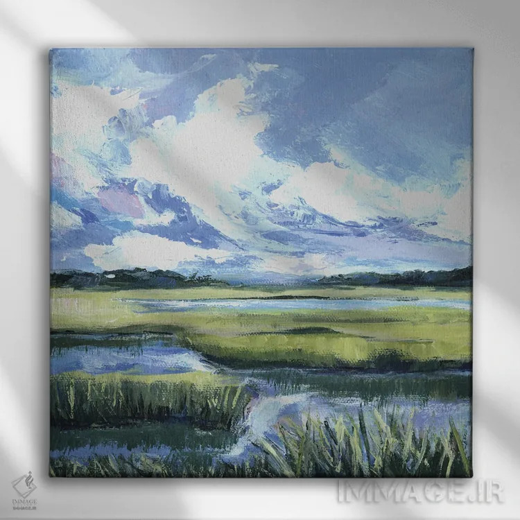 تابلو انتزاعی چون رودخانه اثر کتی نیلی - نمای روبهرو روی دیوار