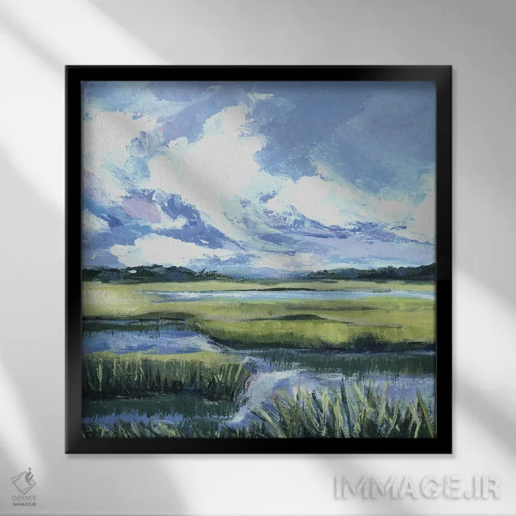 تابلو انتزاعی چون رودخانه اثر کتی نیلی - نمای قابدار مشکی