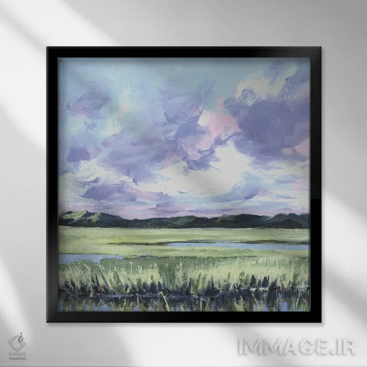 تابلو انتزاعی آفتاب صبحگاهی اثر کتی نیلی - نمای قابدار مشکی