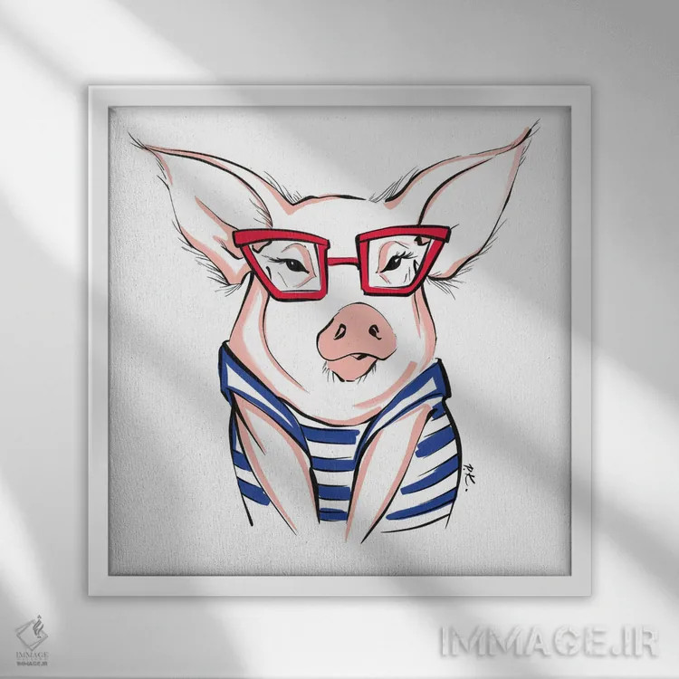 تابلو دکوراتیو خوک کوچولو اثر کاترینا پاشه گور - نمای قابدار سفید