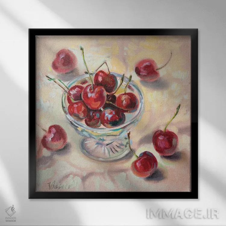 تابلو دکوراتیو گیلاس شیرین اثر کاتارینا والوا - نمای قابدار مشکی