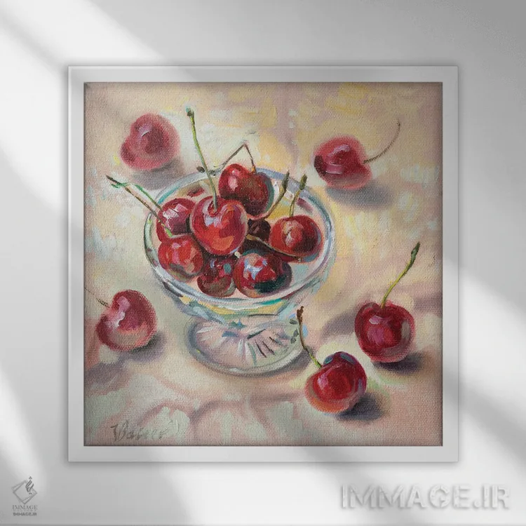 تابلو دکوراتیو گیلاس شیرین اثر کاتارینا والوا - نمای قابدار سفید