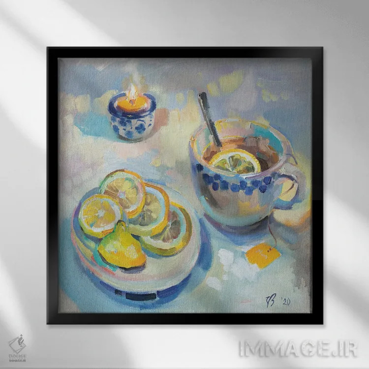 تابلو دکوراتیو چای با لیمو اثر کاتارینا والوا - نمای قابدار مشکی