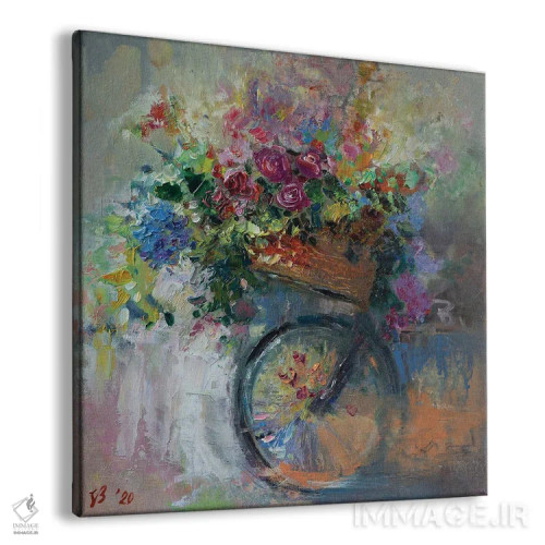 تابلو دکوراتیو سبد دوچرخه با گل ها اثر کاتارینا والوا - نمای پرسپکتیو محصول