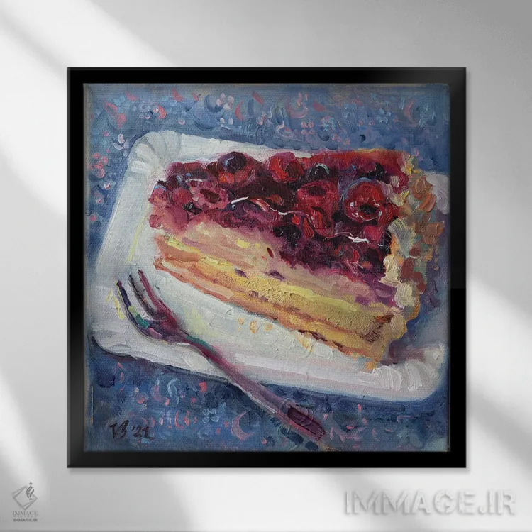 تابلو دکوراتیو کیک تمشک اثر کاتارینا والوا - نمای قابدار مشکی