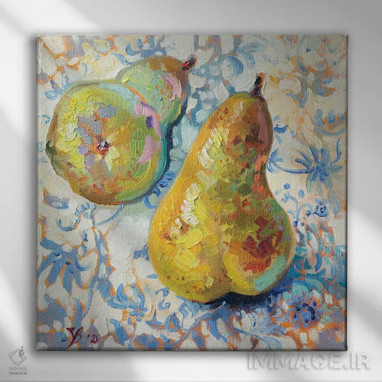 تابلو دکوراتیو دو گلابی اثر کاتارینا والوا - نمای روبهرو روی دیوار