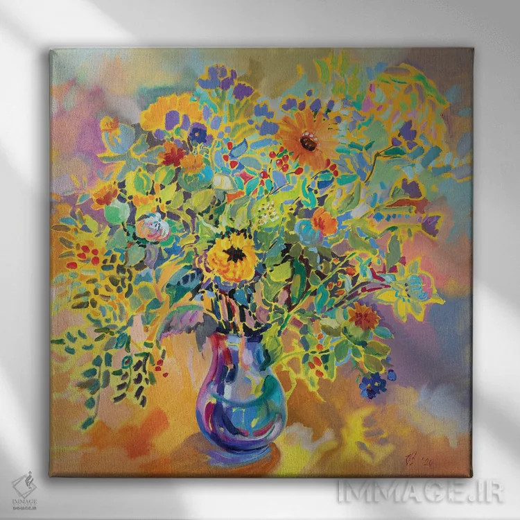تابلو دکوراتیو دسته گل گرم اثر کاتارینا والوا - نمای روبهرو روی دیوار
