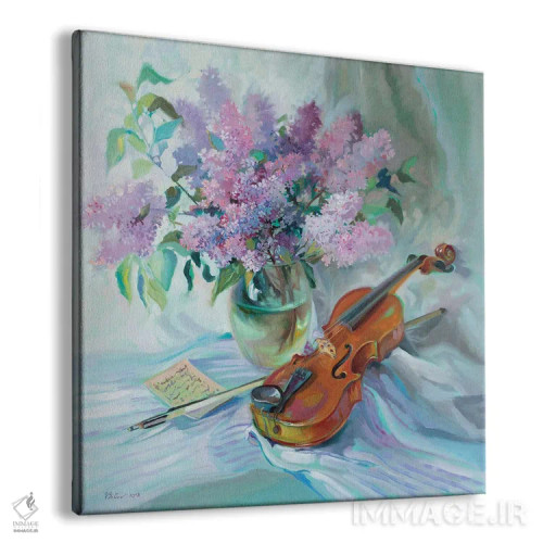 تابلو دکوراتیو دسته گل یاس بنفش و ویولن اثر کاتارینا والوا - نمای پرسپکتیو محصول