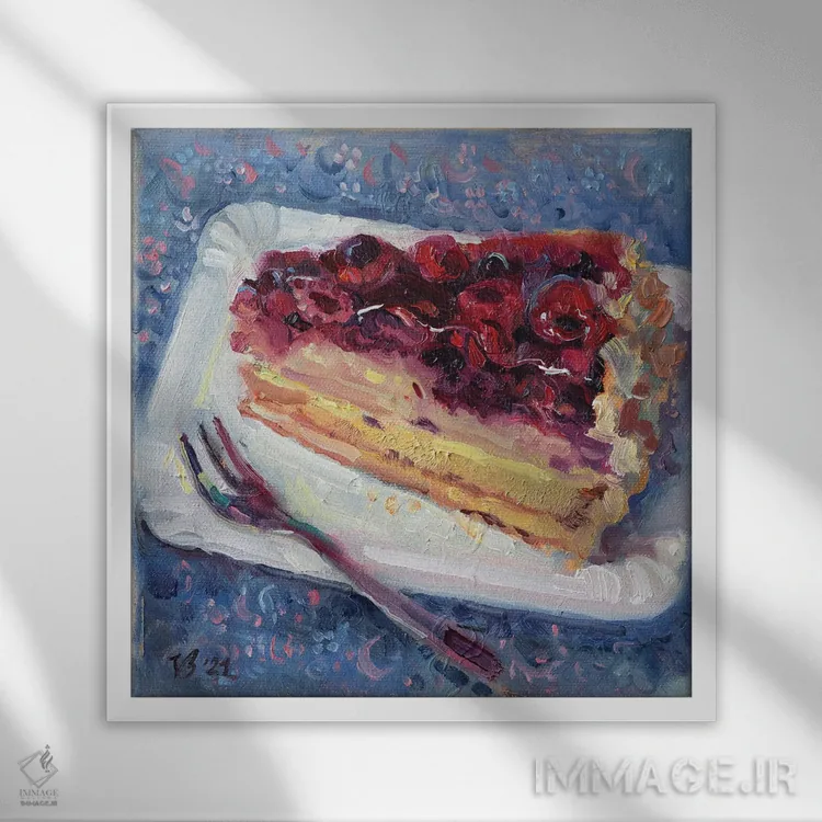 تابلو دکوراتیو کیک تمشک اثر کاتارینا والوا - نمای قابدار سفید