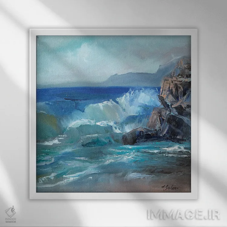 تابلو دکوراتیو موج کشندی اثر کاتارینا والوا - نمای قابدار سفید