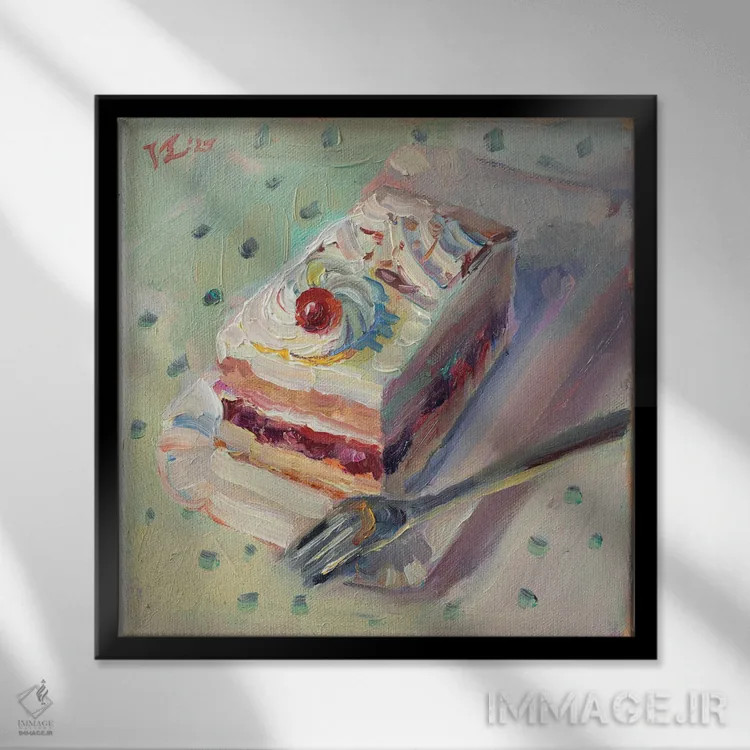 تابلو دکوراتیو گیلاس روی کیک اثر کاتارینا والوا - نمای قابدار مشکی